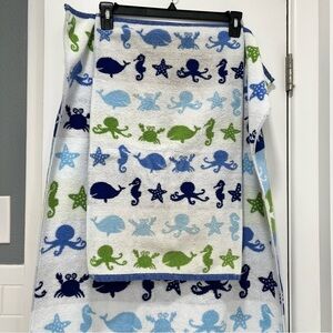 Bath towel set, Bambini by Kassatex, blue/wht nautical design, Egyptian cotton